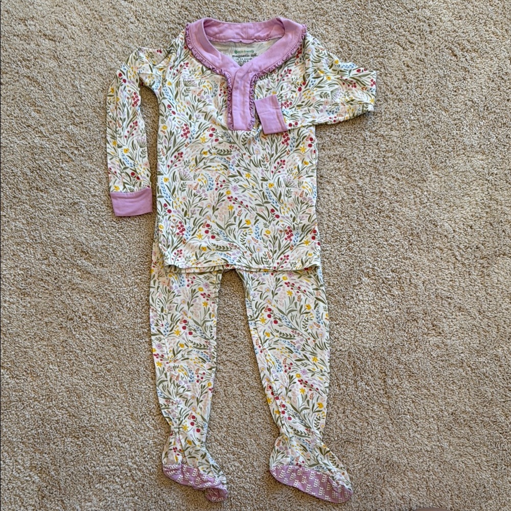 Magnetic Me Floral Kids Pajama Set - Pink and Cream